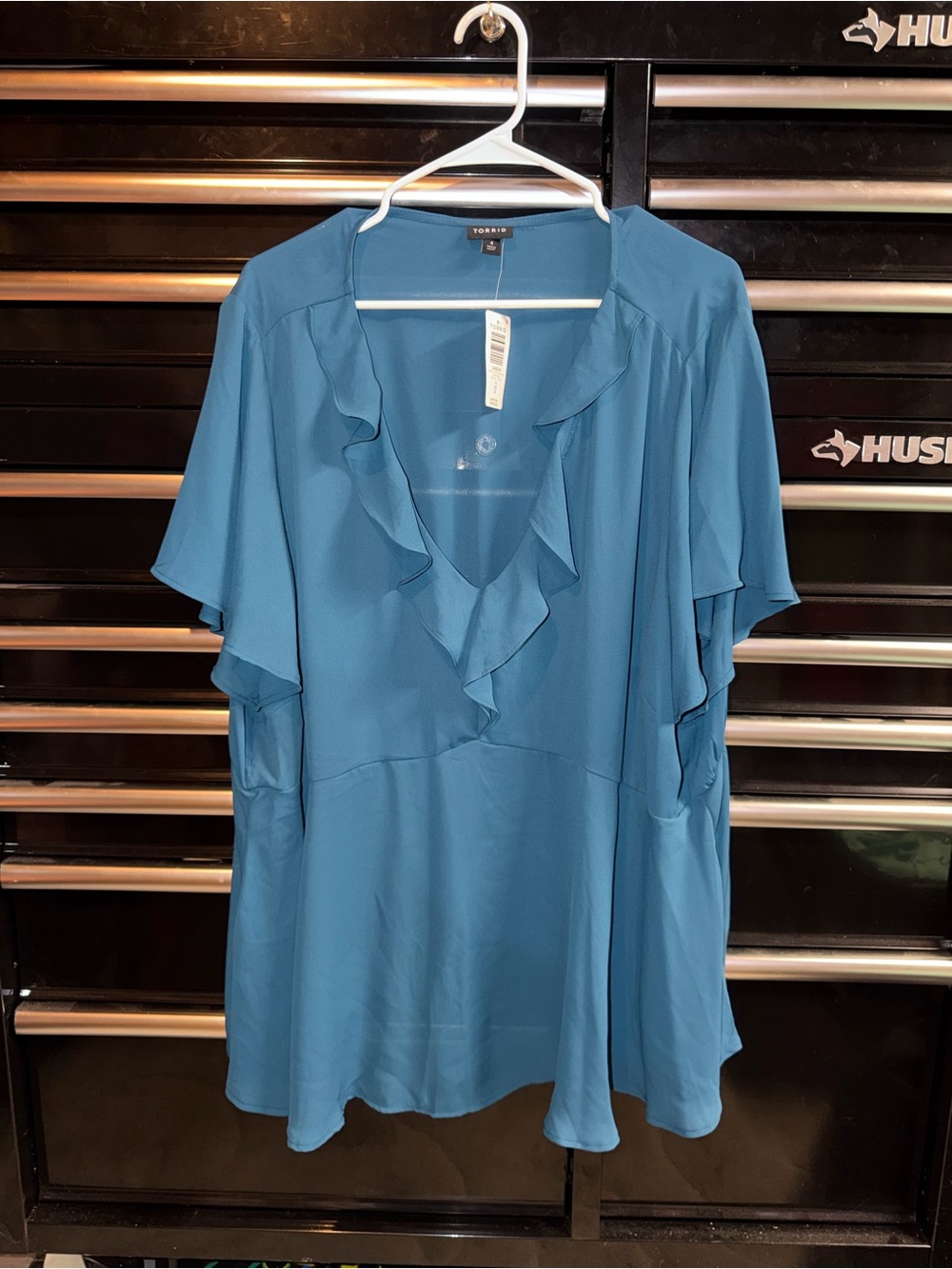 torrid Teal-Blue Ruffle V-Neck Blouse
